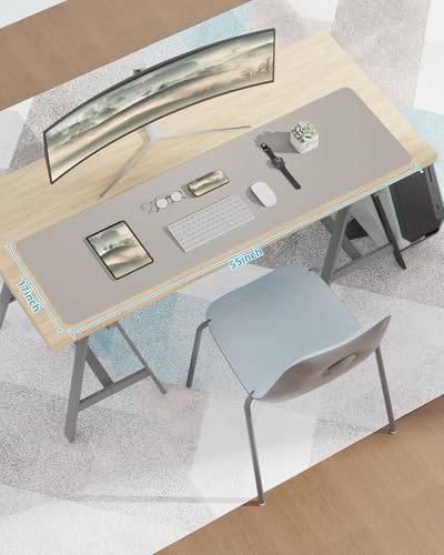Extra Large Desk mat, Leather Desk Pad Protector,Office Desk Mat,Mouse Pad, Non-Slip Desk Blotter, Laptop Desk Pad, Waterproof Desk Writing Pad for Office&Home (Light Grye, 55" x 17") - Image 7
