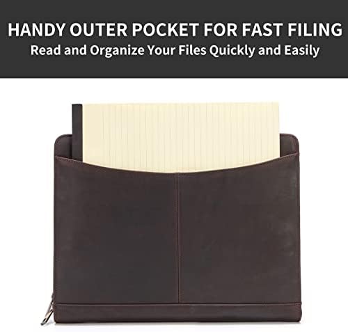 Genuine Leather Portfolio with Front Pocket for Men and Women, Zippered Padfolio Binder 8.5 x 11 Legal Pad Notebook Holder, Fits 13” Laptop, Professional Work File Case, Dark Brown - Image 2