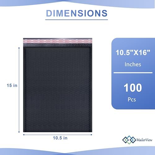 Black Bubble Mailers 10.5x16, Self Seal Poly Padded Envelopes #5, 100 Pack - Image 2