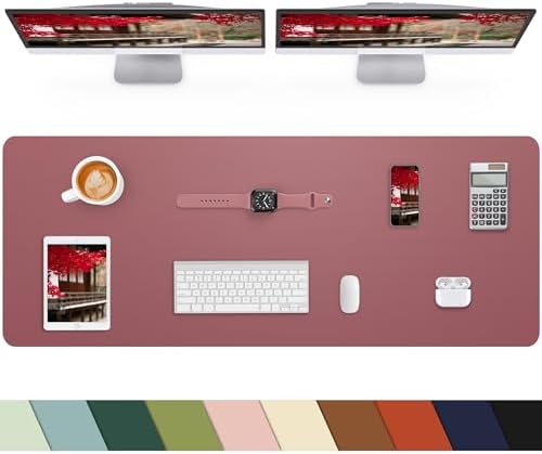 Leather Desk Pad Protector, Large Desk Mat, Mouse Pad, Non-Slip PU Leather Desk Blotter,Desk Cover mat,Desk mat for Keyboard and Mouse,Mat for Office&Home (Rose Purple, 48" x 17") by cebowa