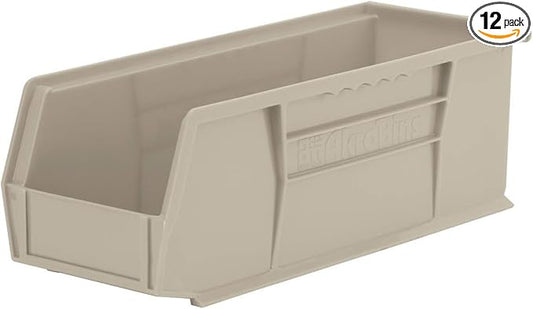Akro-Mils 30234 AkroBins Plastic Storage Bins, 15"x5"x5", Stone, 12-Pack | Space-Saving Stackable Bins for Garage, Pantry, Craft Organization by Akro-Mils