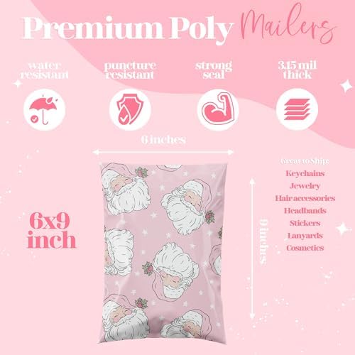 Pretty Package Store Poly Mailer 10x13, Pink Santa, 100 Pack - Image 3