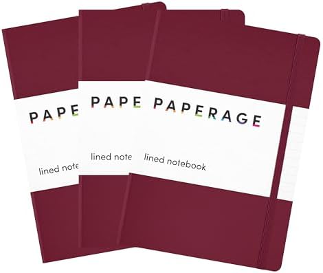 PAPERAGE Lined Journal Notebook, 3 Pack, (Burgundy), 160 Pages, Medium 5.6 in x 8 in - 100 GSM Thick Paper – Hardcover Journaling Notebook for Work, School & Note Taking by PAPERAGE