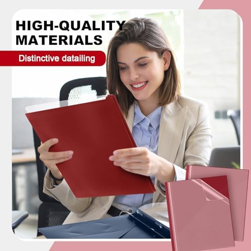 Teling 48 Pcs Clear Front Report Covers with 3 Prongs, Suit for A4/8.5'' x 11'' Letter Size Paper, Plastic Dark Red Presentation Folders Bulk, 90 Sheet Capacity, for School Business - Image 6