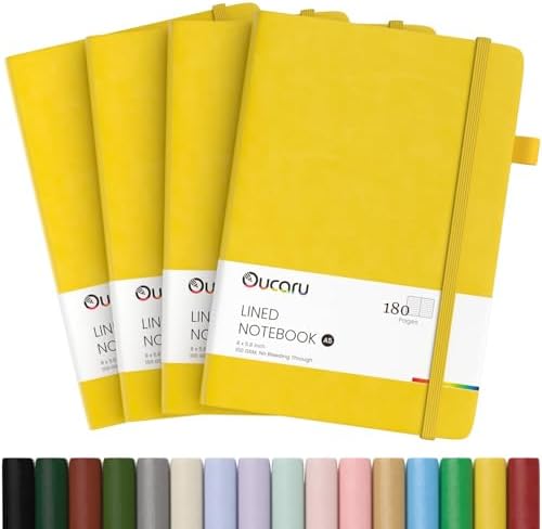 Oucaru 4 Pack A5 Lined Journal Notebook, 180 Pages 100 GSM Paper for Travel by Oucaru