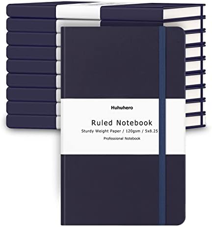 10 Pack Lined Notebook Journals for Writing, Ruled 5.25"×8.25", Navy Blue by Huhuhero