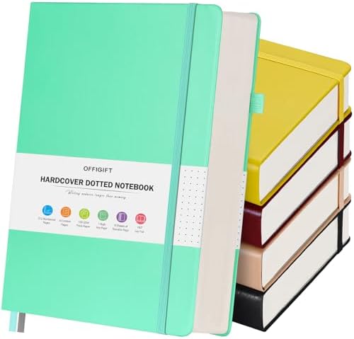 5 Pack Bullet Dotted Notebook Bulk, A5, 312 Numbered Pages Dot Journal Set by OFFIGIFT