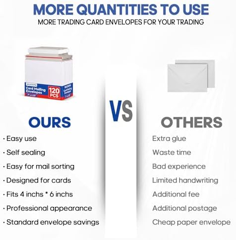 120 Pack Card Shipping Envelopes, 7x4.35in Self-Seal Hard Cardboard Mailers, for Mailing Semi-Rigid and Toploaders, Trading, Sports, Baseball Cards Mailing - Image 2