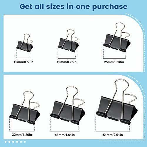 EFOK 208 PCS Binder Clips Paper Clamps Assorted Sizes Black Metal Bulk Clip - Image 4