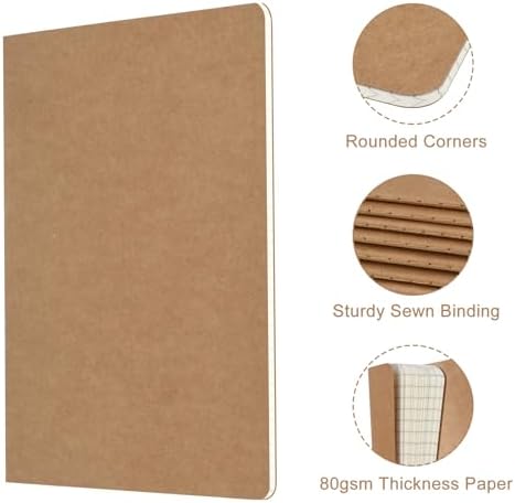 ZCZN 100 Pack A5 Kraft Notebooks Bulk, 8.15x5.5 Inches Graph Paper Journaling Notebooks, Notebooks for Work, Composition Notebooks for School, Journal Notebooks for Office, 60 Pages - Image 4