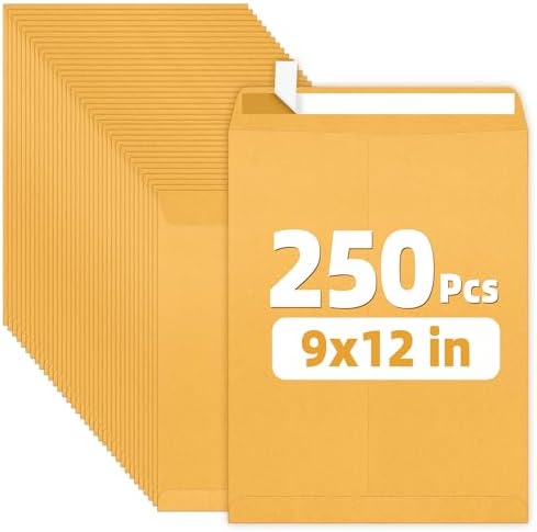 SUNEE 9 x12 Manilla Envelopes, 28lb Brown Kraft, Ultra Strong Quick-Seal Security Catalog Mailing Envelopes for Flat Letter Size Documents or Photos, 250 Count by SUNEE