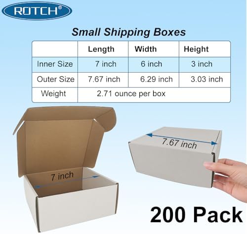 ROTCH 200 Pack 7x6x3'' Small Shipping Boxes, White, Cardboard Corrugated Mailers (M763-200-W) - Image 2