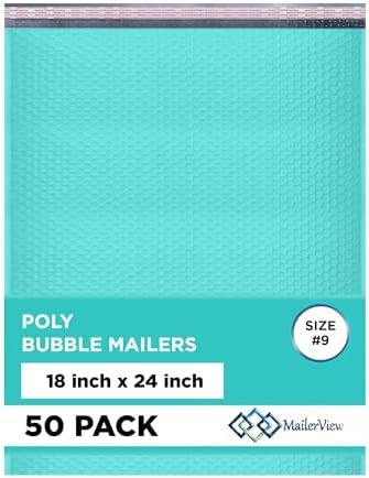 Teal Bubble Mailers 18x24, Self Seal Poly Padded Envelopes #9, 50 Pack by MAILERVIEW