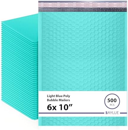 Teal Bubble Mailers 6x10, Self Seal Poly Padded Envelopes #0, 500 Pack Bulk by BAYLUE
