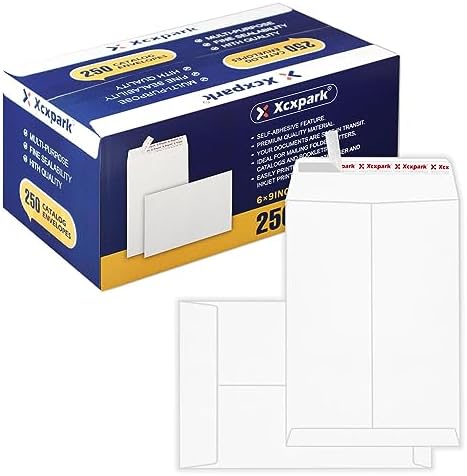 Xxcxpark 250 PCS 6x9 inches Security Catalog Envelopes Printable Self Seal Envelopes, Anti Tear White Kraft Envelopes for Invitation Cards, Pictures, Photos, Documents by Xxcxpark