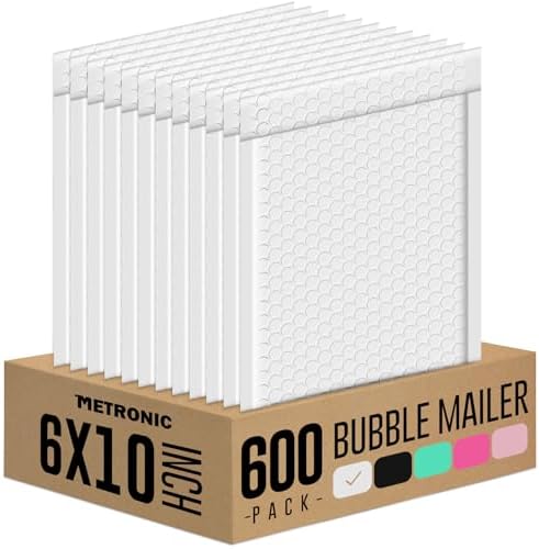 Metronic White Bubble Mailers 6x10 Inch 600Pack Waterproof Padded Envelopes by METRONIC