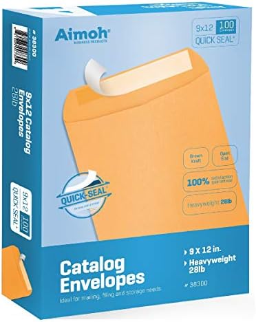 Aimoh 9x12 Self-Seal Brown Mailing Envelopes, Manilla Envelopes, 28lb 100ct by Aimoh