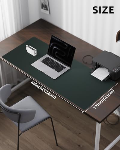 Leather Desk Pad Protector - 48" x 17" Non-Slip PU Leather Large Mouse Pad, Waterproof Desk Blotter Mat for Office and Home (Dark Green) - Image 5