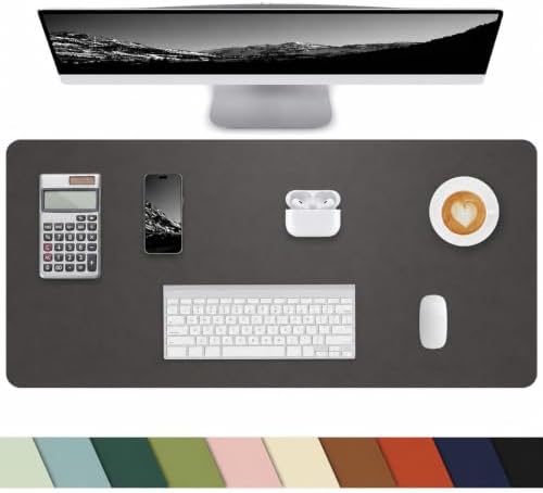 Small Desk Mat,Leather Desk Pad Protector,Desk Mouse pad,Office Desk mat,Laptop Mat for Desk, Non-Slip PU Leather Desk Blotter,Waterproof Desk Writing Pad for Office/Home(31.5"x15.7",Dark Grey) by cebowa