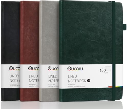 Oucaru 4 Pack A5 Lined Journal Notebook, 180 Pages 100 GSM Paper for Travel by Oucaru