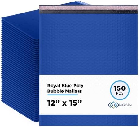 Royal Blue Bubble Mailers 12x15, Self Seal Poly Padded Envelopes, 150 Pack by MAILERVIEW