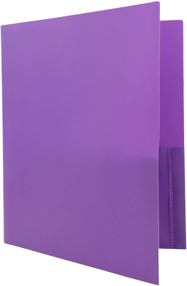 JAM PAPER Plastic Color POP Folders - 2 Pocket Durable Folders with Metal Prongs Fastener Clasps - Purple - 6/Pack - Image 4