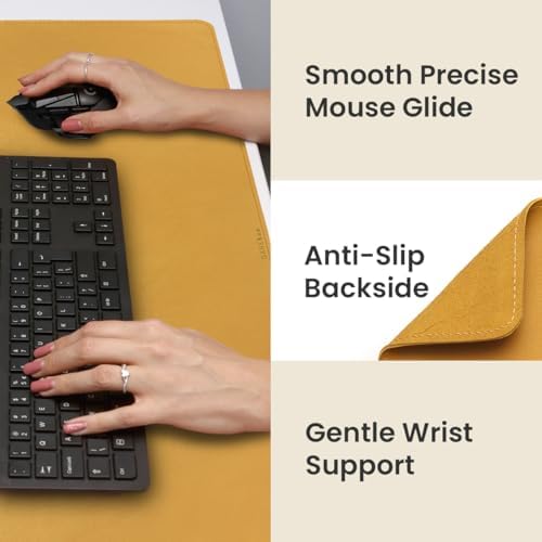 Full Grain Leather Desk Pad, Mustard Yellow, XL (35.4 x 15.7 inch) - Image 5