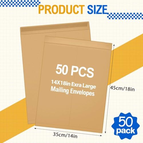 Motipuns 50 Pcs 14'' x 18'' Large Mailing Envelopes 32lb with Gummed Flaps - Image 2