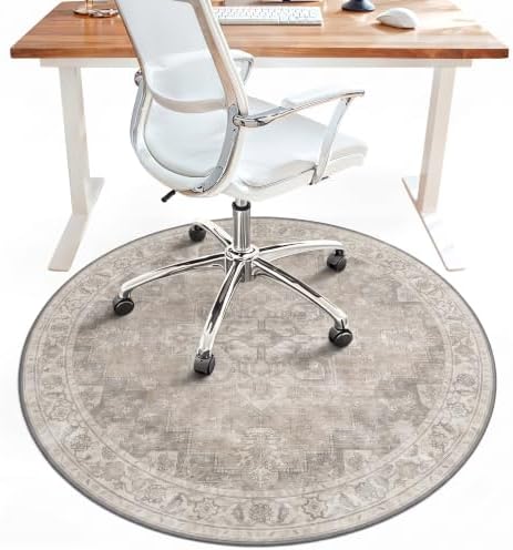 5FT Round Office Chair Mat for Hardwood Floor, Non-Slip Washable Trench by BESBLEE