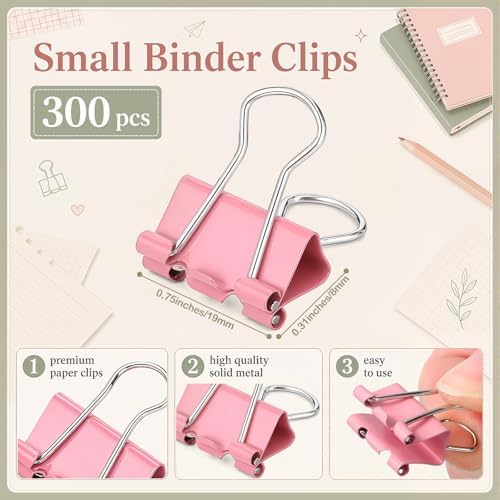 Yexiya 300 Pcs Binder Clips Bulk, 0.75 Inch Paper Clamps,Pink - Image 2