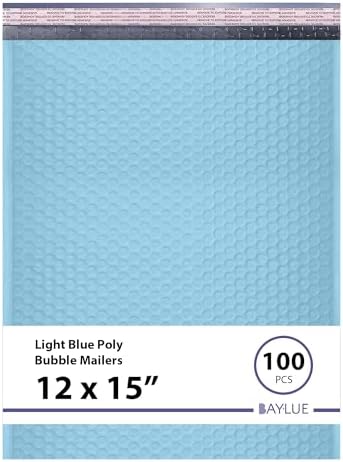 Light Blue Bubble Mailers 12x15, Self Seal Poly Padded Envelopes, 100 Pack by BAYLUE