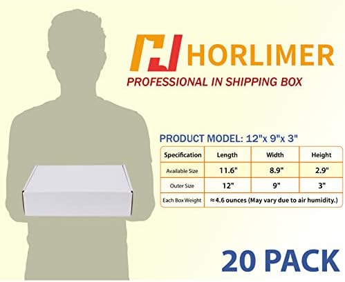 HORLIMER 12x9x3 inches Shipping Boxes Set of 20, White Corrugated Cardboard Box Literature Mailer - Image 2