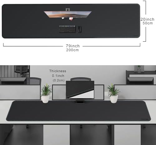 CENNBIE Leather Desk Mat, 78.7" x 19.6" Desk Mat on top of desks (Black) - Image 2
