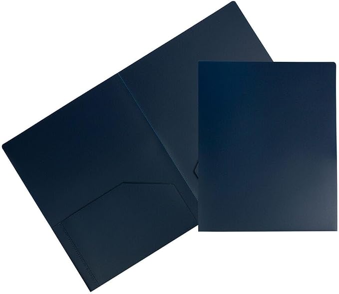 JAM PAPER Heavy Duty Plastic 2 Pocket Extra Tough School Folders - Navy Blue - 3/Pack by JAMPaper