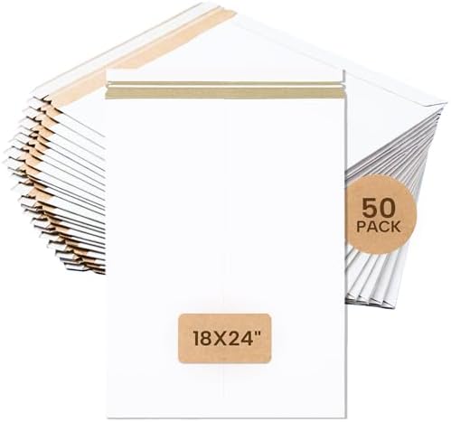 BOX USA Rigid Mailers 18" x 24" (50-Pack) - Cardboard Mailer Envelopes for Oversized Posters, Artwork, Blueprints - Stay Flat by BOXUSA