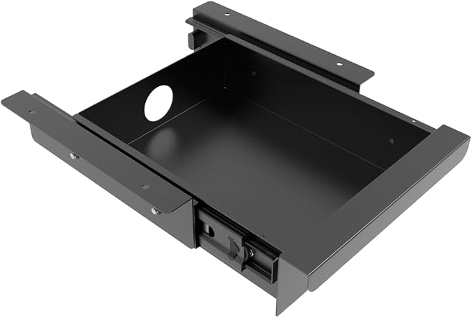Under Desk Mounted Sliding Pull-out Drawer for Office Desk | Table Storage Organizer for Sit Stand Workstation- W 9.8" x D 9.8" x 2.5", Metal, Black (Small) - Image 4