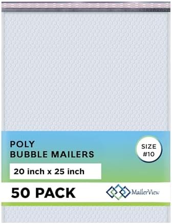 Arctic White Bubble Mailers 20x25 Poly Padded Envelopes #10, 50 Pack by MAILERVIEW