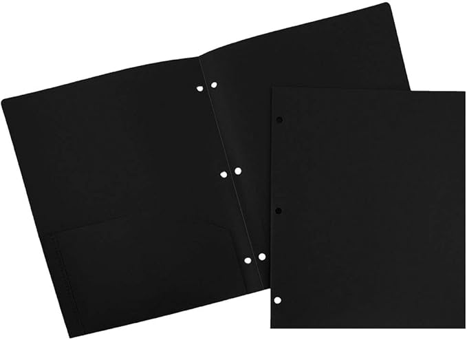 JAM PAPER Heavy Duty Plastic 3 Hole Punch Pocket Folders - Extra Tough School Folders - Black - 6/Pack by JAMPaper