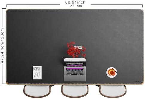 CENNBIE HUGE220 86.6" x 47" Black Leather Desk Mat for Conference Table, Dining Table, Work Table, Banquet Tables, Library Table - Image 2