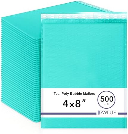 Small Teal Bubble Mailers 4x8, Poly Padded Envelopes #000, 500 Pack by BAYLUE