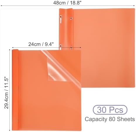PATIKIL Plastic Report Covers with Prong, 30 Pcs 80 Sheet Clear Front Presentation Binders with 3 Metal Prong Fasteners Report Folder for Resume Documents Files Letter, Orange - Image 2