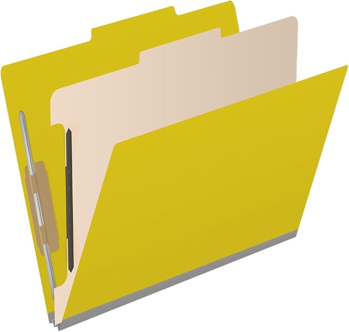25 Pt. Pressboard Classification Folders, 2/5 Cut ROC Top Tab, Letter Size, 1 Divider, Yellow (Box of 10) - Image 2