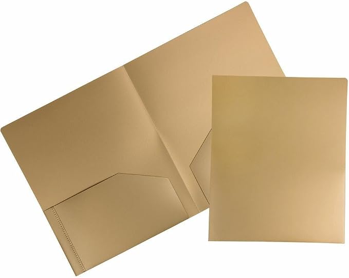 JAM PAPER Heavy Duty Plastic 2 Pocket Extra Tough School Folders - Gold - Bulk 48/Pack by JAMPaper