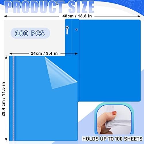 Teling 100 Pcs Clear Front Report Covers with 3 Prong Fasteners, Blue - Image 2