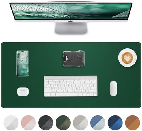 Leather Desk Pad Protector, Mouse Pad, Office Desk Mat, Non-Slip PU Leather Desk Blotter, Laptop Desk Pad, Waterproof Desk Writing Pad for Office and Home (Green, 31.5" x 15.7") by AFIING