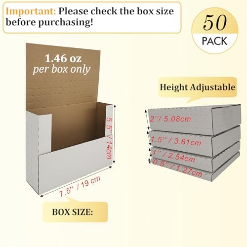 50 Pack DVD Shipping Box Mailers 7.5×5.5×2" Height Adjustable for Games CDs - Image 2