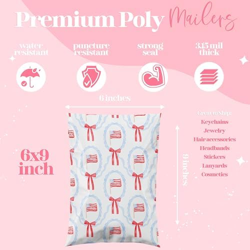 Pretty Package Store Poly Mailers 6x9, American Flag, 100 Pack - Image 2