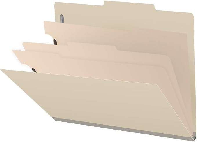 18 Pt. Manila Classification Folders, Full Cut Top Tab, Letter Size, 3 Dividers (Box of 10) by Ecom+Folders