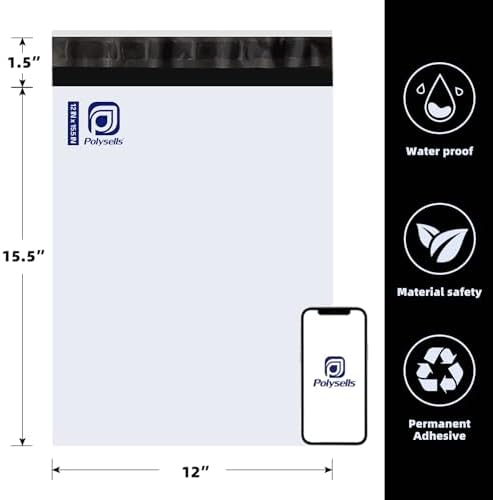 POLYSELLS 1000 pcs 12x15.5 Inches White Poly Mailers Shipping Envelopes, Strong Adhesive Sealing, Waterproof, and Tear-resistant Postal Mailing Bags for Clothing, Books, and Accessories - Image 3