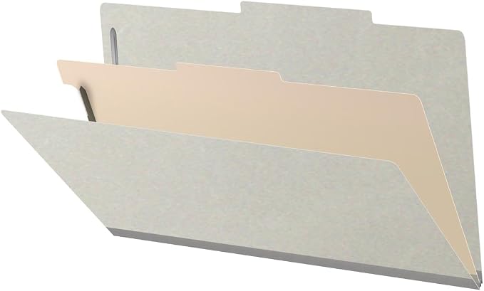 25 Pt. Pressboard Classification Folders, 2/5 Cut ROC Top Tab, Legal Size, 1 Divider, Light Gray (Box of 10) by Ecom+Folders